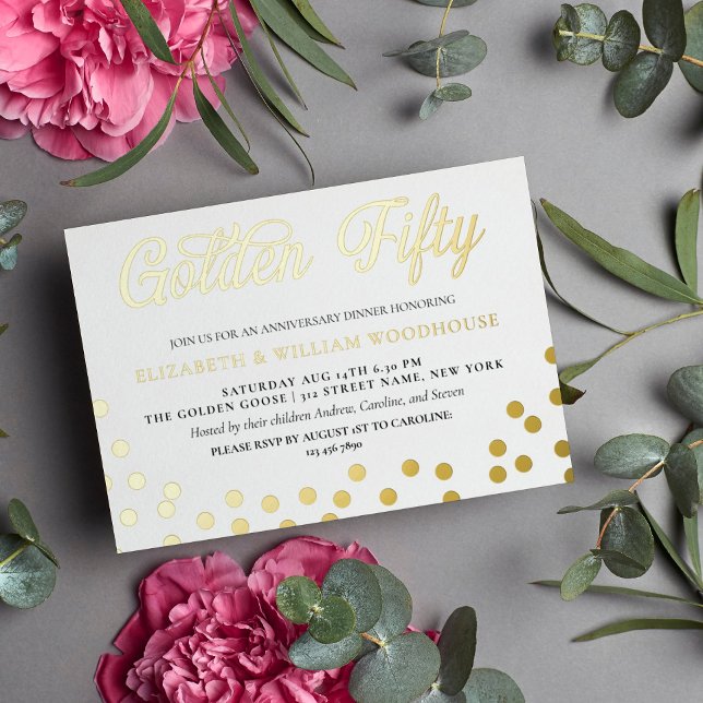 Invitación Con Relieve Metalizado Cena del 50 aniversario de bodas Golden Fifty (Subido por el creador)