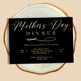 Invitación Con Relieve Metalizado Cena del Día de la Madre con elegancia en negro y 
