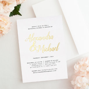 Invitación Con Relieve Metalizado Cena elegante con caligrafía de oro