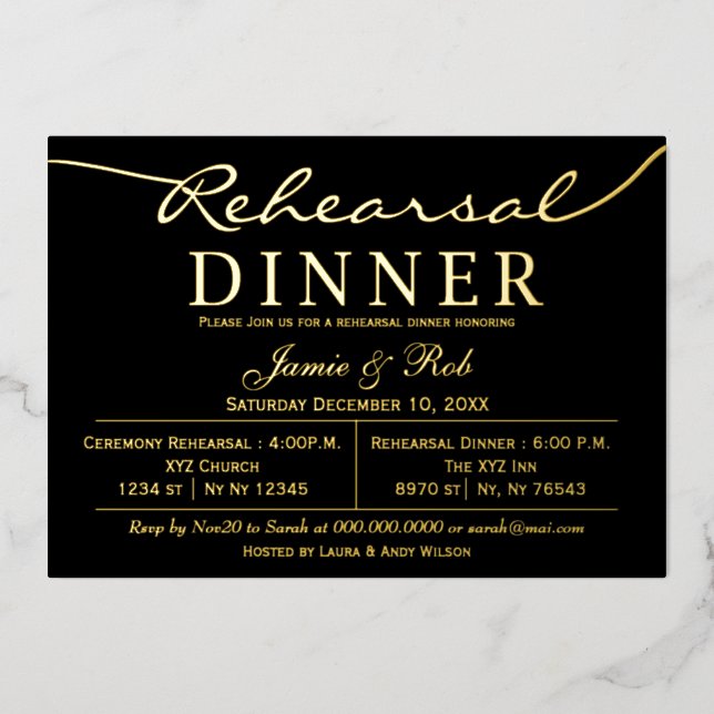 Invitación Con Relieve Metalizado Cena elegante y lujosa de prueba de oro negro (Anverso)