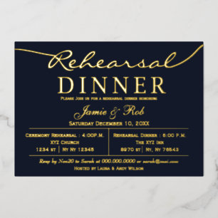 Invitación Con Relieve Metalizado Cena elegante y sencilla de oro de la marina de lu
