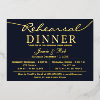 Invitación Con Relieve Metalizado Cena elegante y sencilla de oro de la marina de lu