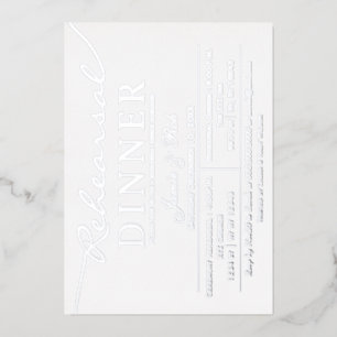 Invitación Con Relieve Metalizado Cena elegante y sencilla de plata blanca