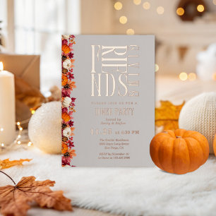 Invitación Con Relieve Metalizado Cena Floral Moderna de Friendsgiving
