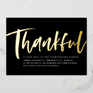 Invitación Con Relieve Metalizado Cena moderna de Acción de Gracias elegante en blan