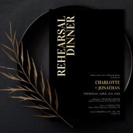 Invitación Con Relieve Metalizado Cena moderna en negro y Relieve metalizado dorado