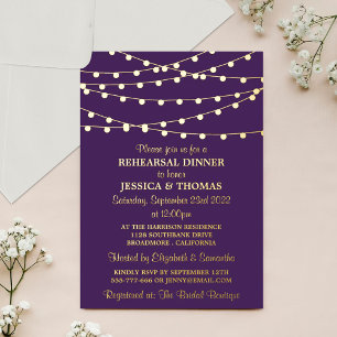 Invitación Con Relieve Metalizado Cena real de Boda con luces de cadena modernas