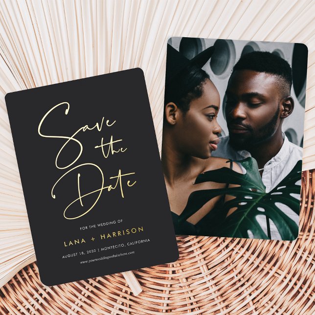 Invitación Con Relieve Metalizado Ceniza | Moderna foto de escritura mínima Guardar  (Subido por el creador)