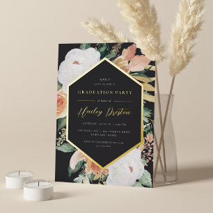 Invitación Con Relieve Metalizado Ceniza   Partido de Graduación Floral del Desierto