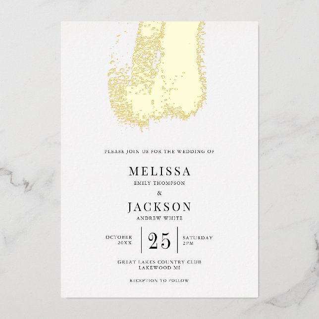 Invitación Con Relieve Metalizado Cepillo moderno Stroke Elegant Wedding (Anverso)