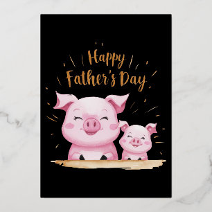 Invitación Con Relieve Metalizado Cerdo Feliz Día del Padre