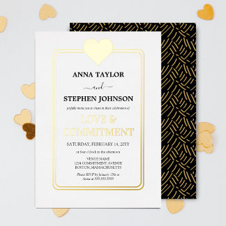 Invitación Con Relieve Metalizado Ceremonia de Amor y Compromiso Corazón de Oro de L