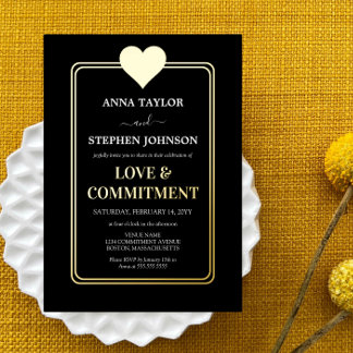 Invitación Con Relieve Metalizado Ceremonia de Amor y Compromiso del Corazón de Oro 