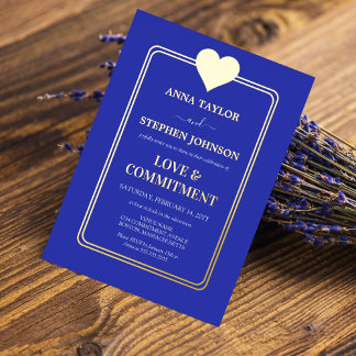 Invitación Con Relieve Metalizado Ceremonia de compromiso de corazón de oro y azul r
