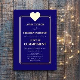 Invitación Con Relieve Metalizado Ceremonia de compromiso del corazón azul marino y 