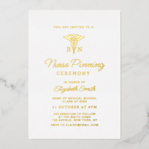 Invitación Con Relieve Metalizado ceremonia de entrega de insignias de enfermera con