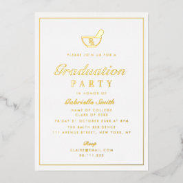 Invitación Con Relieve Metalizado ceremonia de graduación de farmacia con marco de o