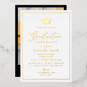 Invitación Con Relieve Metalizado Ceremonia de graduación simple minimalista con lám