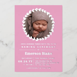 Invitación Con Relieve Metalizado Ceremonia de Nombramiento de Fotografía de Bebé Ro