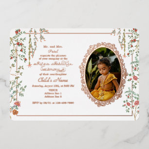 Invitación Con Relieve Metalizado Ceremonia floral de la primera comida de arroz Ann