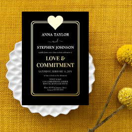 Invitación Con Relieve Metalizado Ceremonia Lux Black Gold Heart Love & Commitony