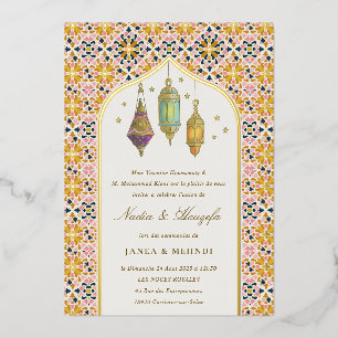 Invitación Con Relieve Metalizado Ceremonia Mehndi de Ornate Classy Floral Tealights