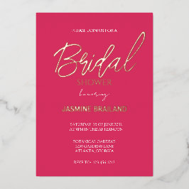 Invitación Con Relieve Metalizado Cerise Pink Moderno Simple Bridal Shower Gold