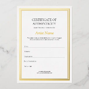 Invitación Con Relieve Metalizado Certificado de autenticidad de arte con borde de l