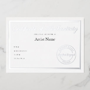 Invitación Con Relieve Metalizado Certificado de autenticidad de arte metálico de lu