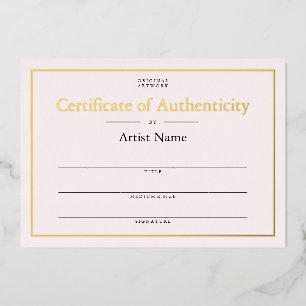 Invitación Con Relieve Metalizado Certificado de autenticidad de oro con lámina rosa