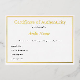 Invitación Con Relieve Metalizado Certificado de autenticidad de papel de oro para a