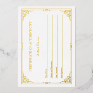 Invitación Con Relieve Metalizado Certificado de autenticidad de papel de oro victor