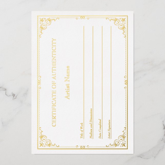 Invitación Con Relieve Metalizado Certificado de autenticidad de Relieve metalizado  (Anverso)