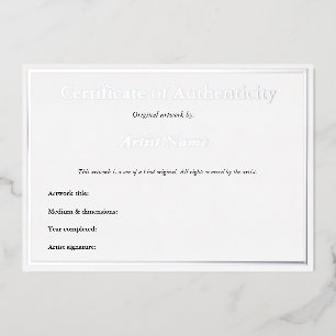 Invitación Con Relieve Metalizado Certificado de autenticidad para el arte de Reliev