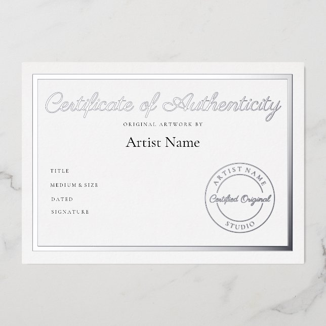 Invitación Con Relieve Metalizado Certificado metálico de lujo para arte de autentic (Anverso)