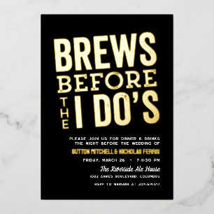 Invitación Con Relieve Metalizado Cervezas antes de la noche de ensayo de la boda en