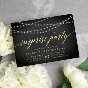 Invitación Con Relieve Metalizado Chalkboard Garland Surprise Fiesta