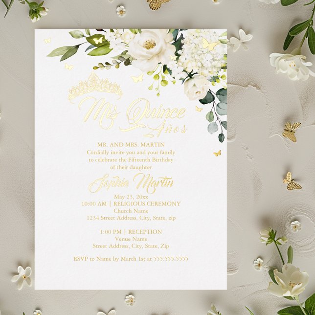 Invitación Con Relieve Metalizado Champagne Floral Gold Mis Quince Quinceanera (Subido por el creador)