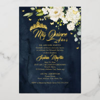 Champagne Floral Navy Gold Mis Quince Quinceañera
