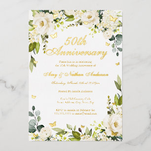 Invitación Con Relieve Metalizado Champagne Mariposa Dorada 50 Aniversario de Boda