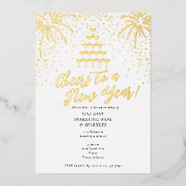 Invitación Con Relieve Metalizado Champagne Tower Año Nuevo Eve Cena Cóctel Bash