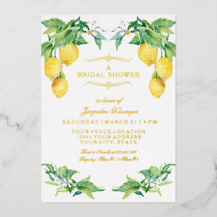 Invitación Con Relieve Metalizado Champán de Limón Elegante Floral Dorado Bridal Sho