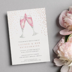 Invitación Con Relieve Metalizado Champán Rosado Brunch de Damas de Honor