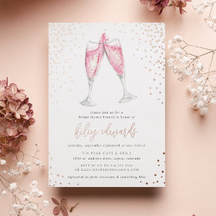 Invitación Con Relieve Metalizado Champán Rosado Brunch de Despedida de Soltera