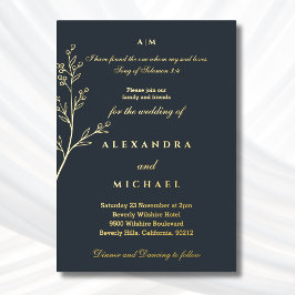 Invitación Con Relieve Metalizado Charcoal Botanical Bible Verse Christian Wedding 