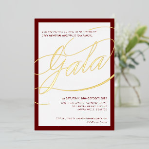 Invitación Con Relieve Metalizado CHARITY GALA moda caligrafía formal oro marrón