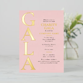Invitación Con Relieve Metalizado Charity Gala Template Fundraising Event Pink Gold