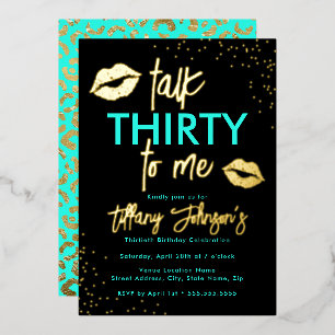 Invitación Con Relieve Metalizado Charla dorada verde azulada conmigo Leopard 30th 