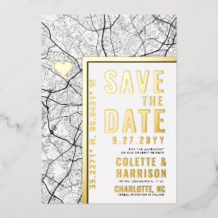 Invitación Con Relieve Metalizado Charlotte Love Locator   Boda Guardar la Fecha
