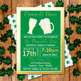 Invitación Con Relieve Metalizado Cheers & Beers Shamrock St. Patrick's Day Fiesta